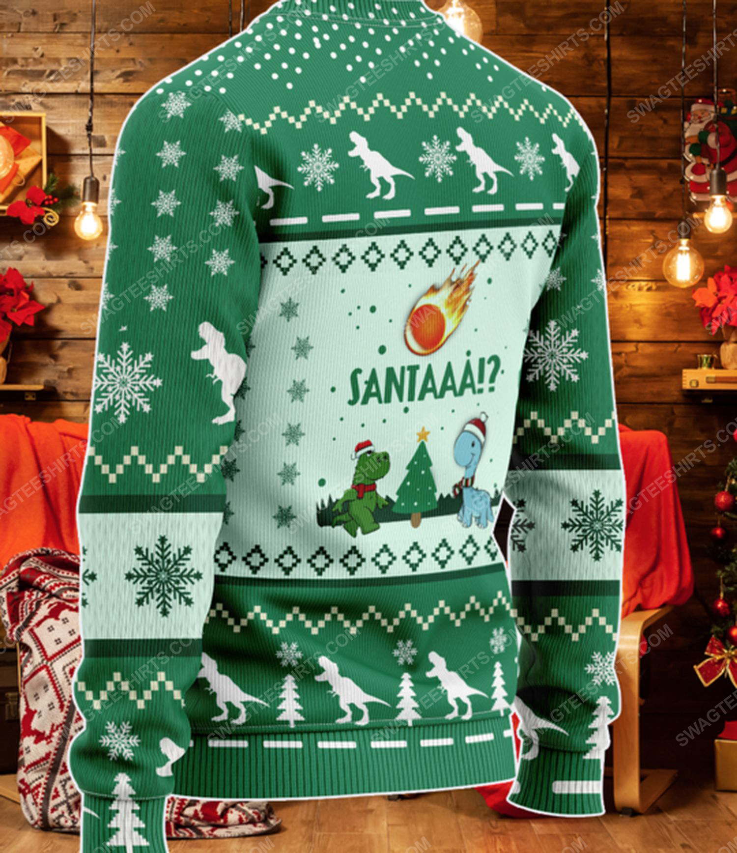 Santa dinosaur all over print ugly christmas sweater