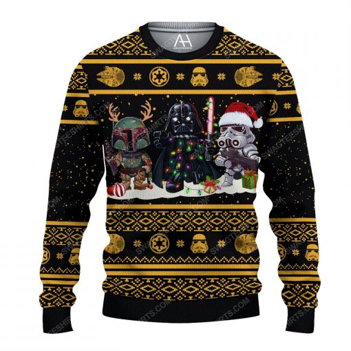 Star wars darth vader and boba fett chibi ugly christmas sweater 1