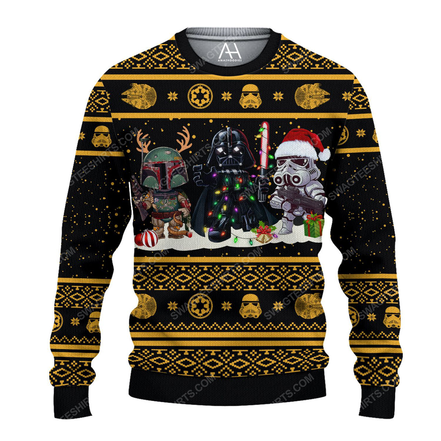 Star wars darth vader and boba fett chibi ugly christmas sweater 1 - Copy (3)