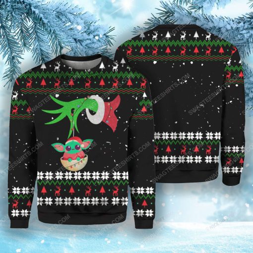 The grinch and baby yoda ugly christmas sweater 1