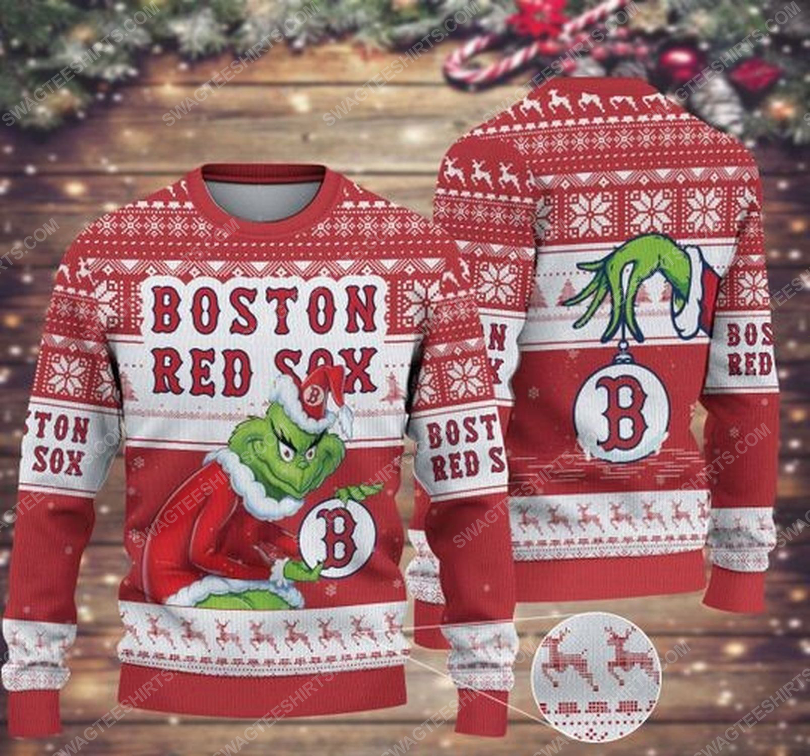 MLB Boston Red Sox Grinch Hug Logo Xmas Gift 2023 Christmas Ugly Sweater -  Binteez