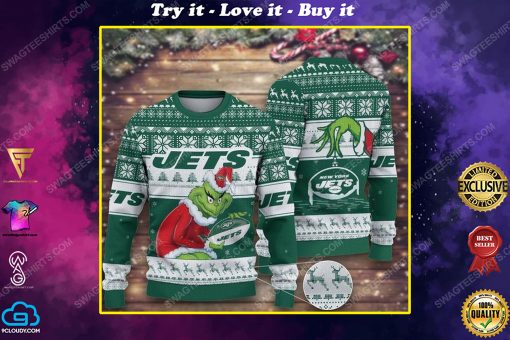 The grinch hug new york jets ugly christmas sweater