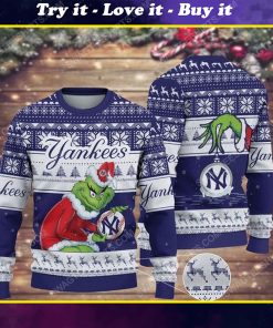 The grinch hug new york yankees ugly christmas sweater