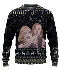 Woman yelling at a cat ugly christmas sweater 1