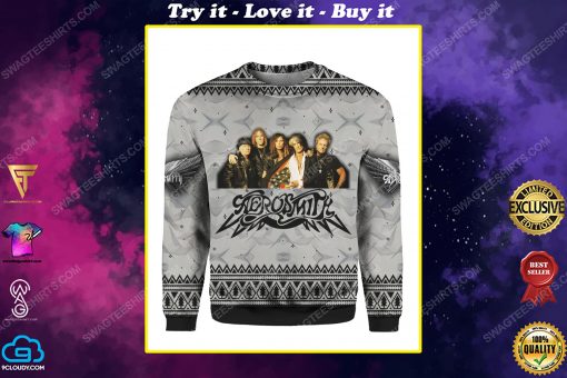 Aerosmith band all over print ugly christmas sweater