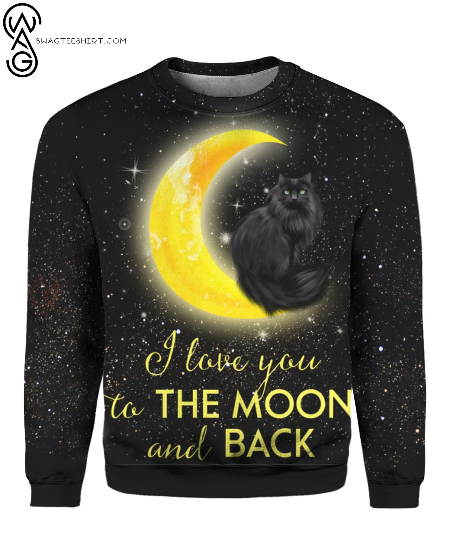 Black Cat I Love You To The Moon And Back Ugly Christmas Sweater