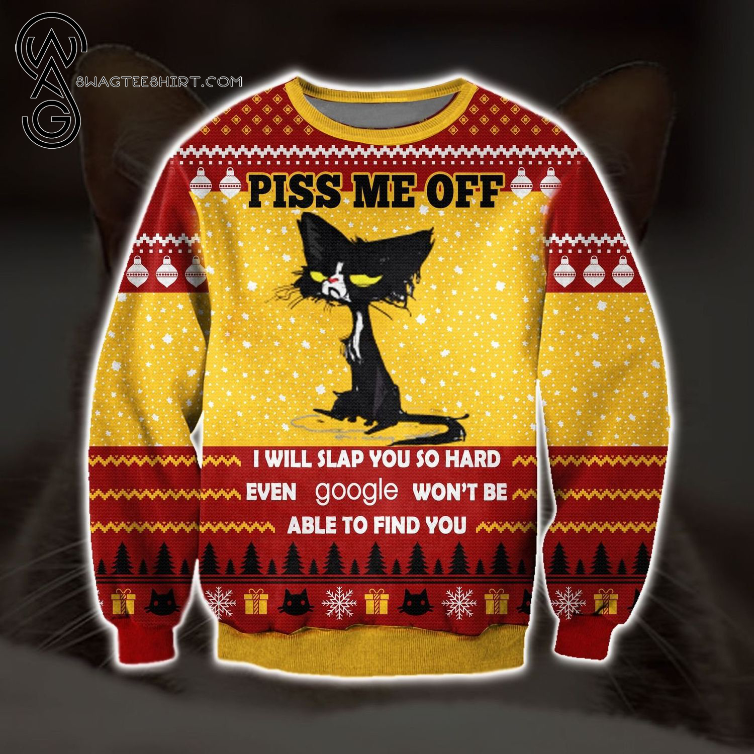 Black Cat Piss Me Off Full Print Ugly Christmas Sweater