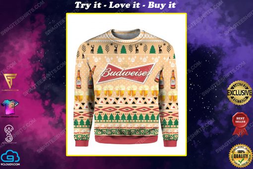 Budweiser beer cans all over print ugly christmas sweater