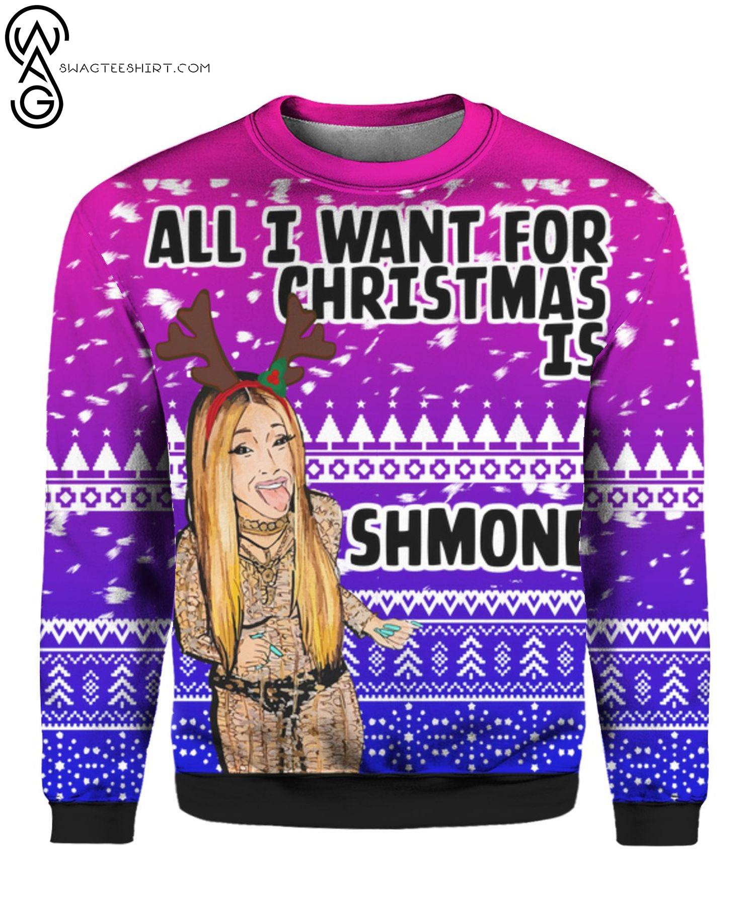 Cardi B All I Want For Christmas Is Shmoney Full Print Ugly Christmas Sweater