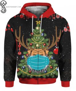 Christmas Time Bulldog With Face Mask Full Print Zip Hoodie