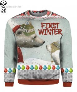First Winter Polar Bears Full Print Ugly Christmas Sweater