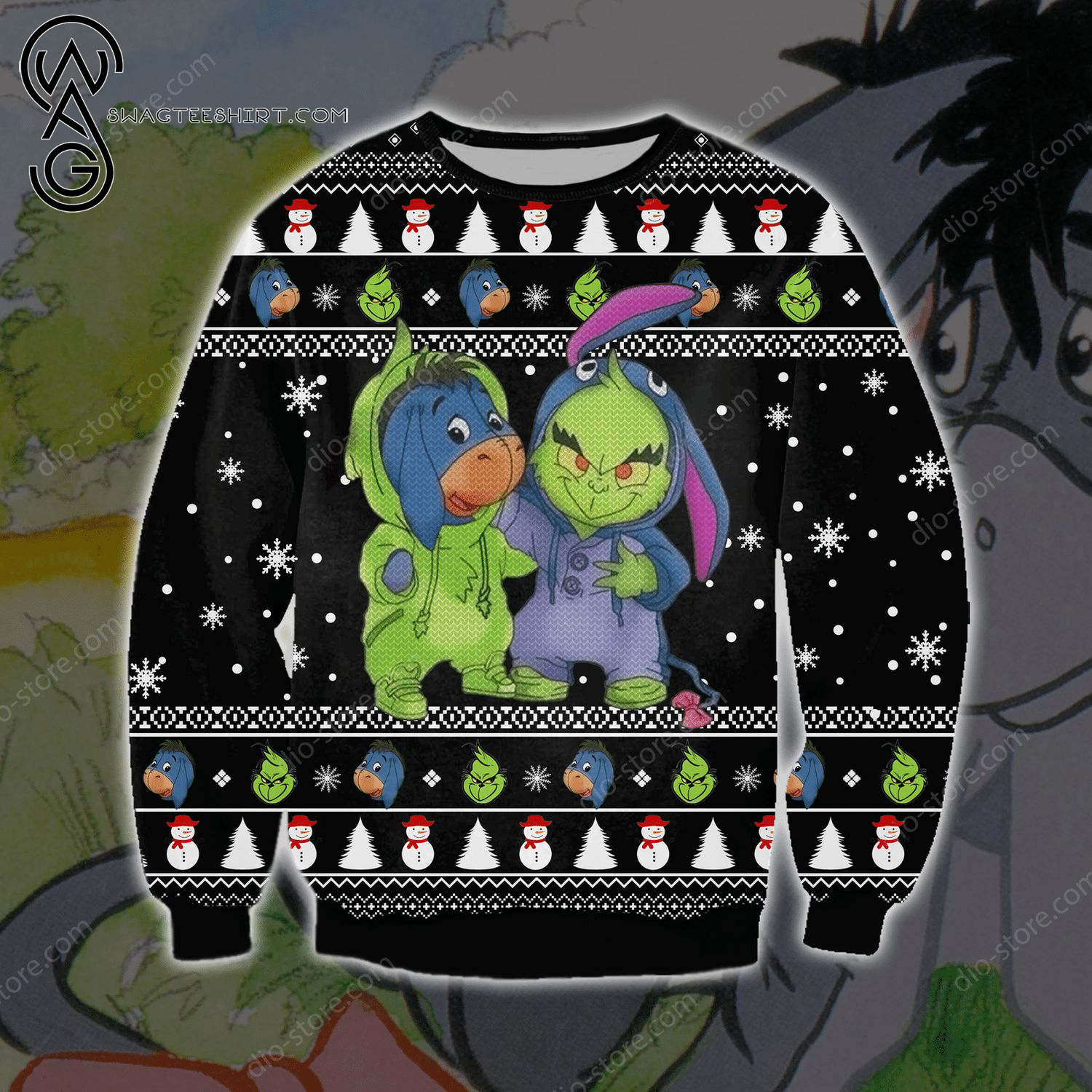 Grinch And Eeyore Full Print Ugly Christmas Sweater