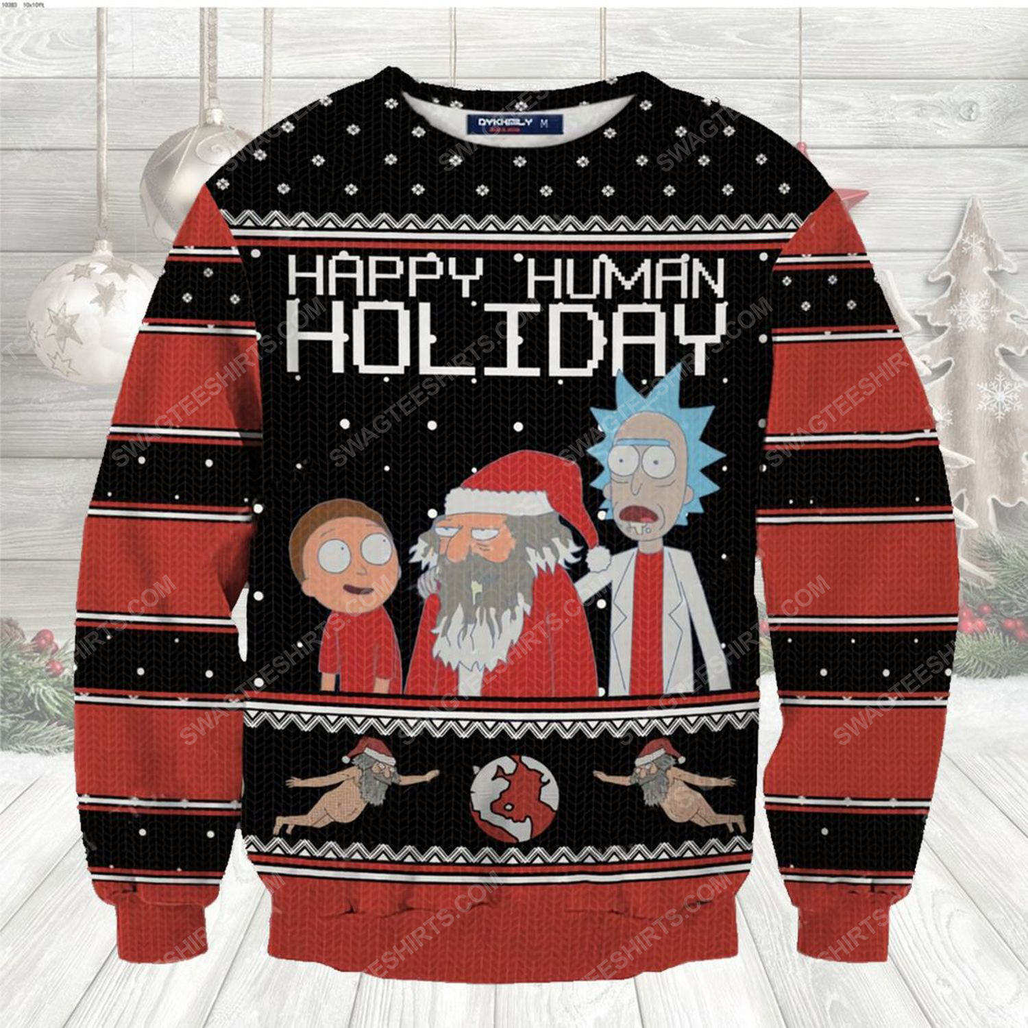 Happy human holiday rick and morty ugly christmas sweater