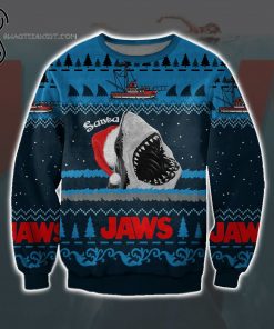 Jaws With Santa Hat Full Print Ugly Christmas Sweater