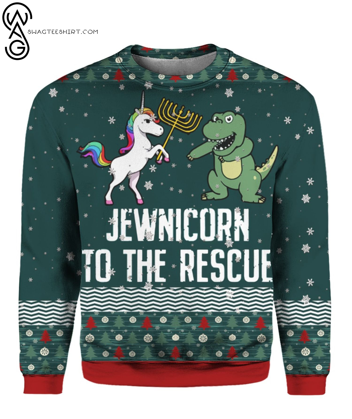 Jewnicorn To The Rescue Full Print Ugly Christmas Sweater
