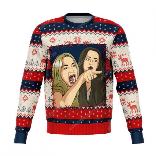 Karen vs table cat meme all over print ugly christmas sweater