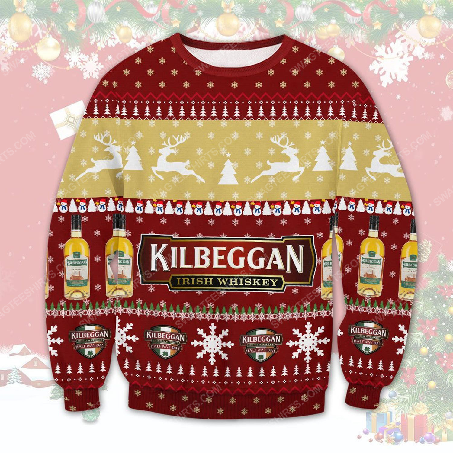 Kilbeggan irish whiskey ugly christmas sweater