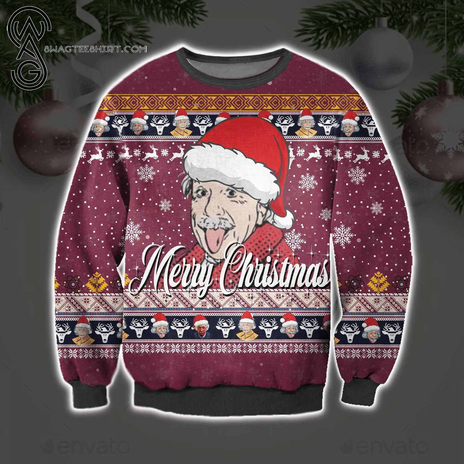 Merry Christmas Albert Einstein Full Print Ugly Christmas Sweater