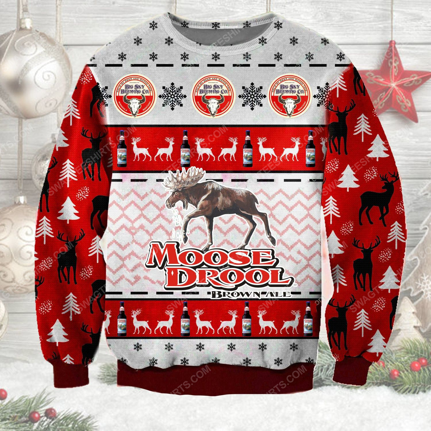 Moose drool big sky brewing ugly christmas sweater