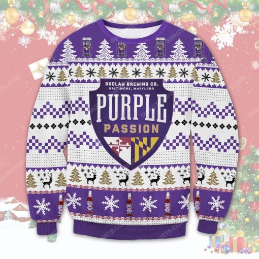 Purple passion duclaw brewing ugly christmas sweater 1
