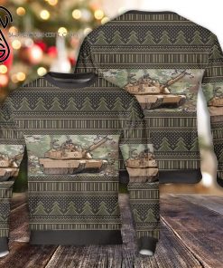 Abrams Battle Tank Camo Full Print Ugly Christmas Sweater