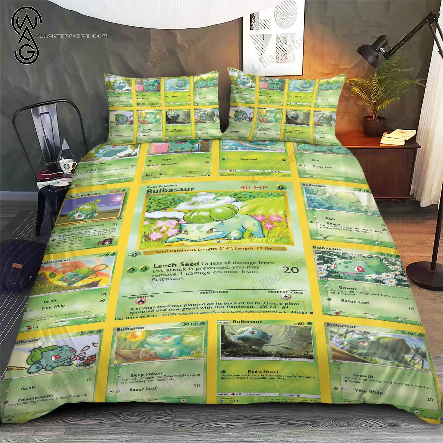 Anime Pokemon Bulbasaur Full Print Bedding Set