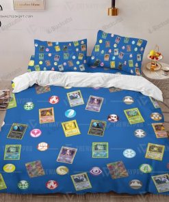Anime Pokemon Cards And Elements Full Print Bedding Set