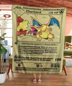Anime Pokemon Charizard Gold Card Full Printing Blanket