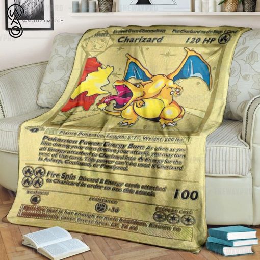 Anime Pokemon Charizard Gold Card Full Printing Blanket