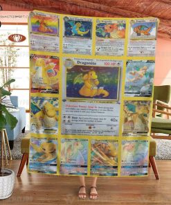 Anime Pokemon Dragonite Cards Full Printing Blanket
