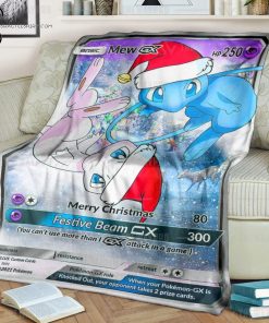 Anime Pokemon Mew GX Merry Christmas Full Printing Blanket
