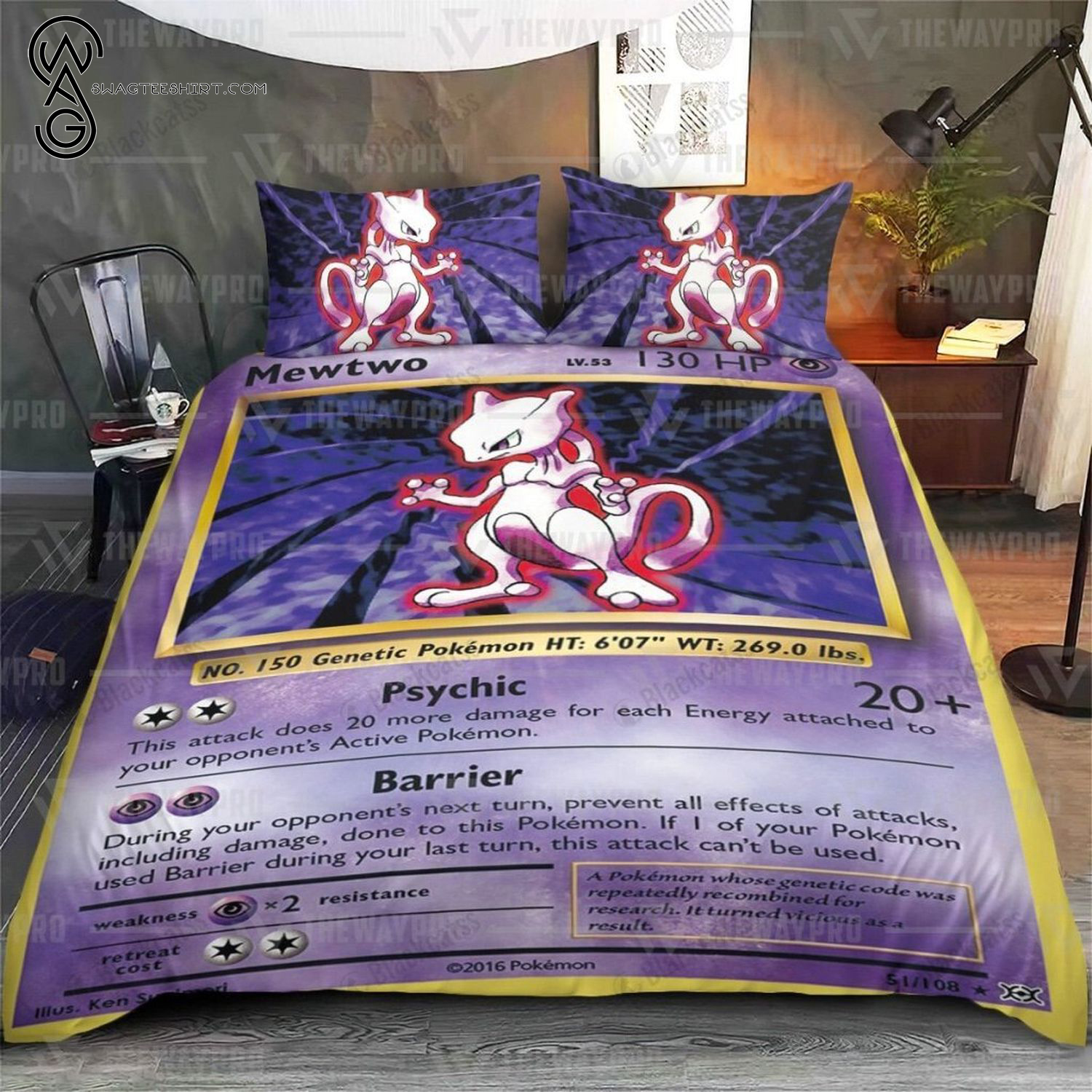 Anime Pokemon Mewtwo Evolutions Full Print Bedding Set