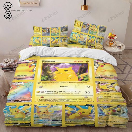 Anime Pokemon Pikachu Cards Full Print Bedding Set