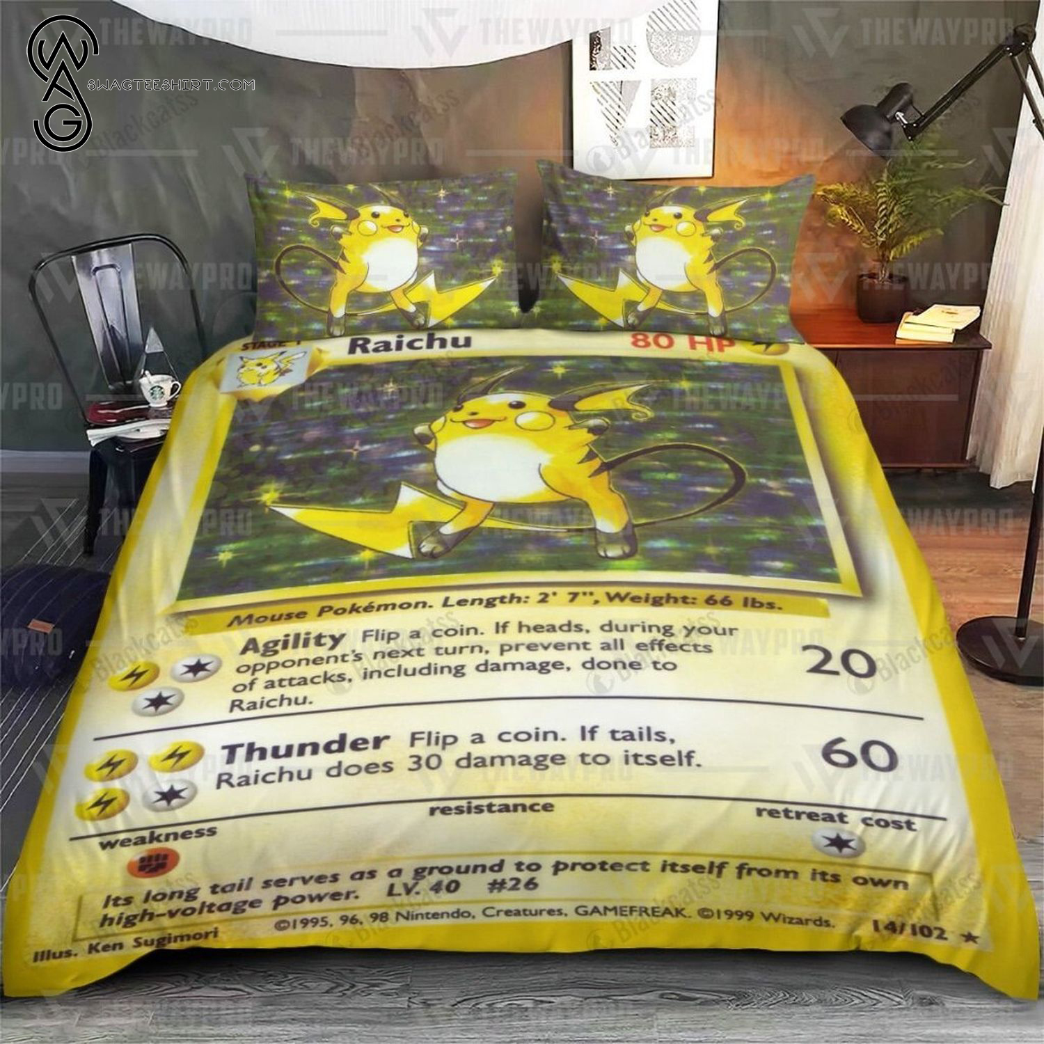 Anime Pokemon Raichu Full Print Bedding Set