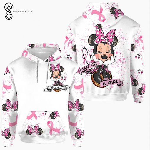 Custom Fight Like A Girl Breast Cancer Awareness Minnie Mouse Hoodie and Leggings