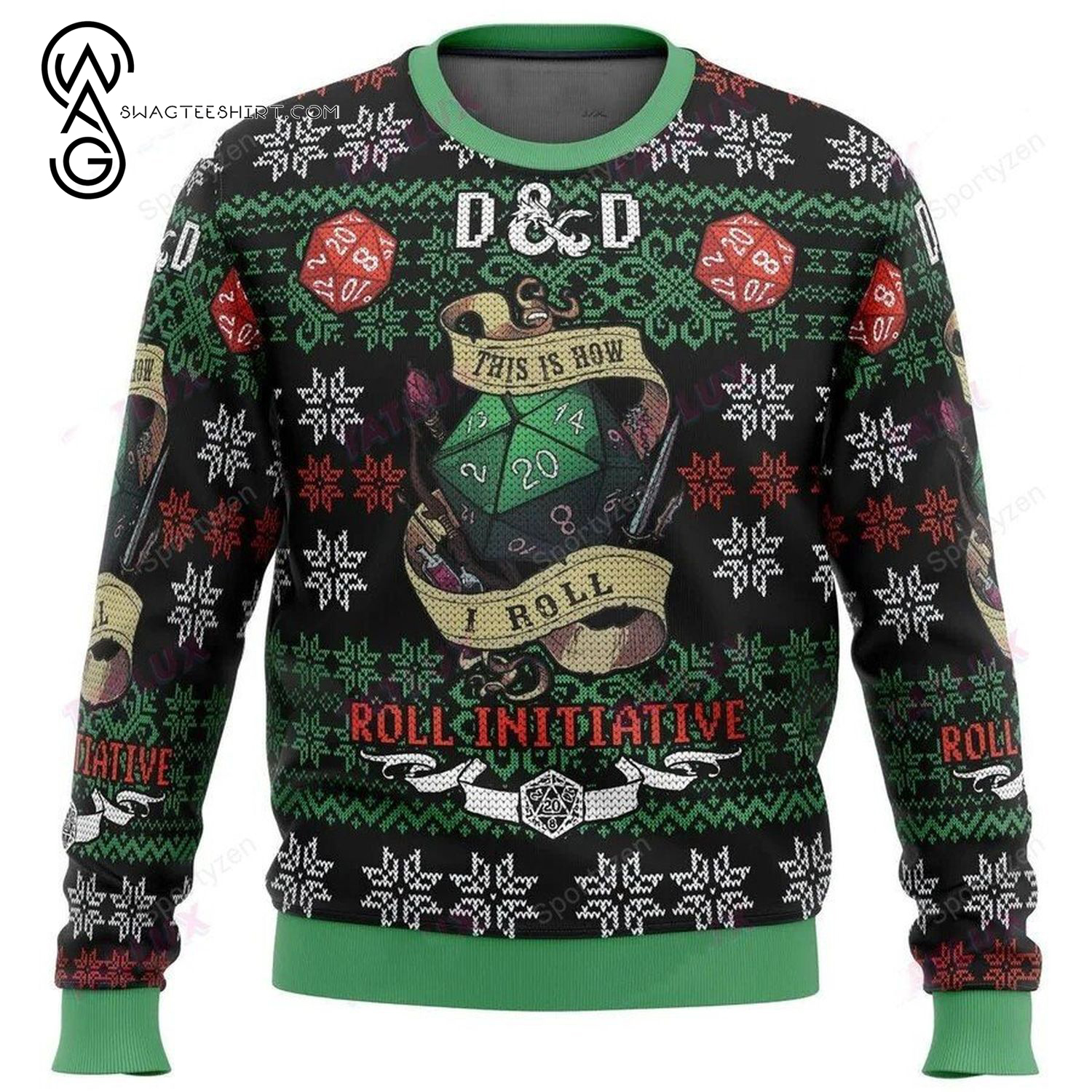 Dungeons And Dragons Roll Initiative Full Print Ugly Christmas Sweater
