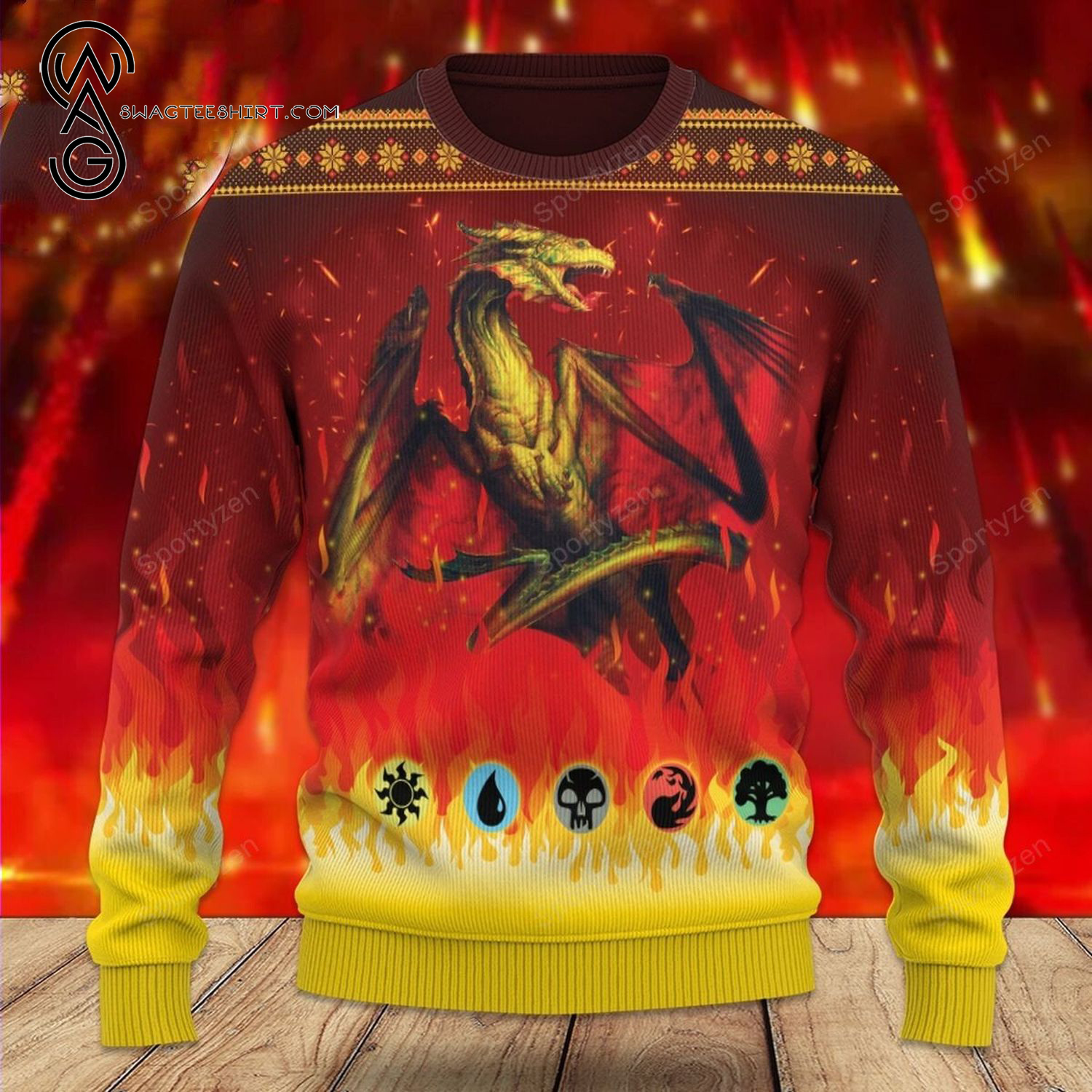 Game Magic The Gathering Shivan Dragon Ugly Christmas Sweater