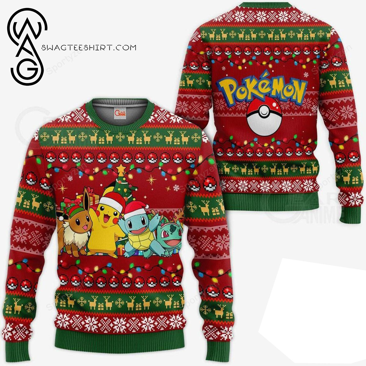 Pokemon Characters And Christmas Tree Full Print Ugly Christmas Sweater