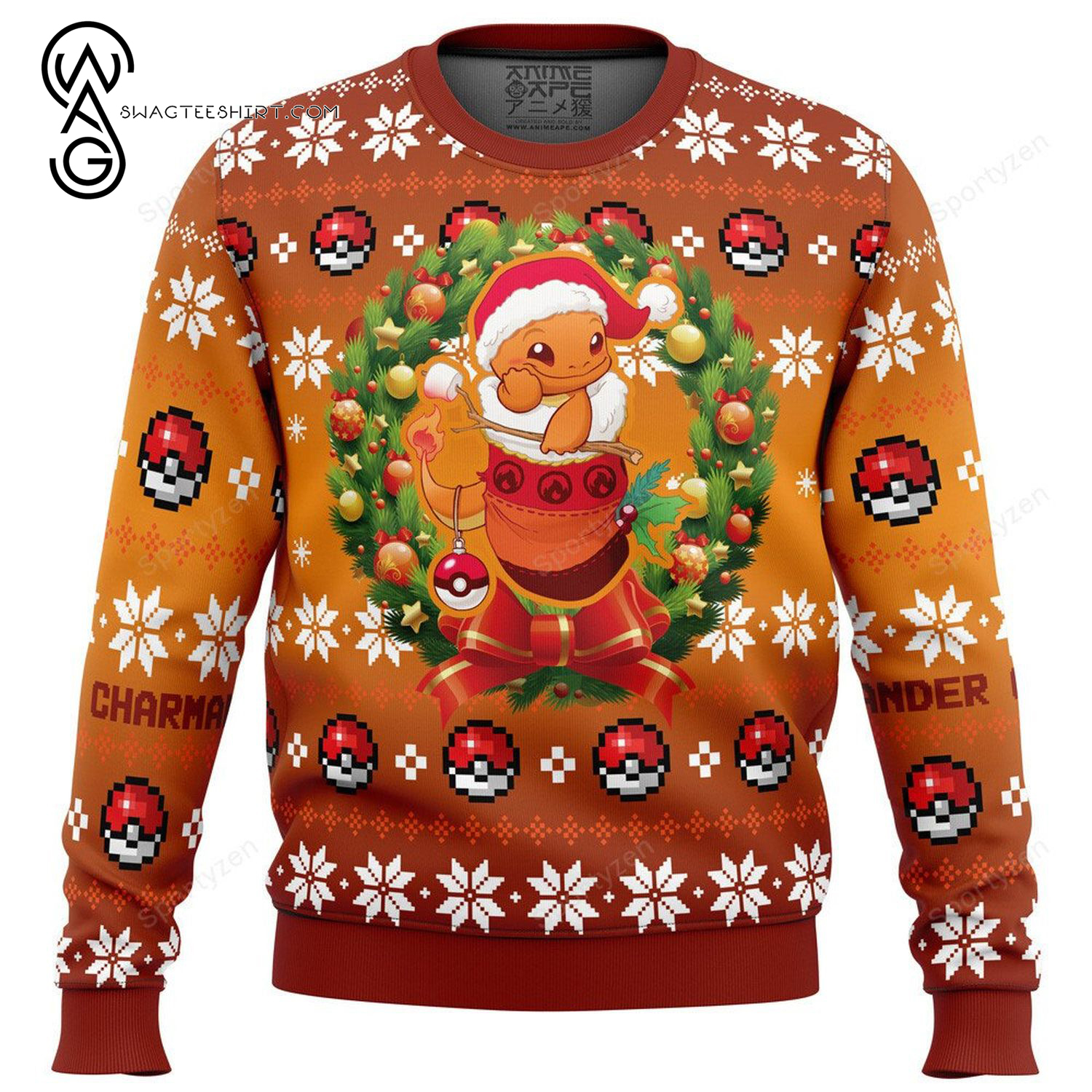 Pokemon Charmander With Santa Hat Full Print Ugly Christmas Sweater