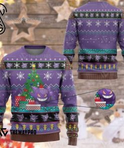 Pokemon Gengar And Christmas Tree Full Print Ugly Christmas Sweater