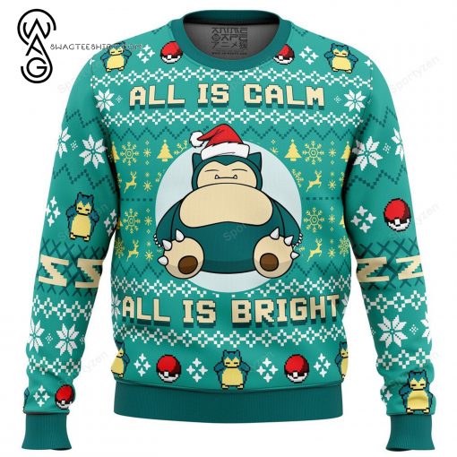 Pokemon Snorlax All Is Calm All Is Bright Full Print Ugly Christmas Sweater