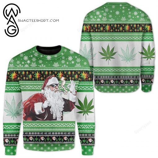 Santa Smoking Weed Full Print Ugly Christmas Sweater