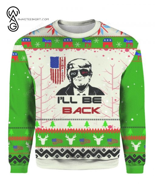 Trump 2024 I'll Be Back Full Print Ugly Christmas Sweater