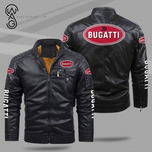 Bugatti Sport Cars Fleece Leather Jacket