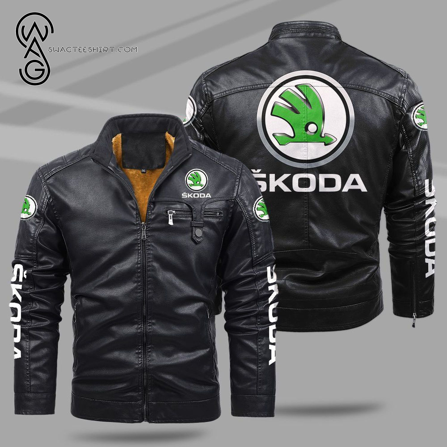 Skoda Auto Car Fleece Leather Jacket