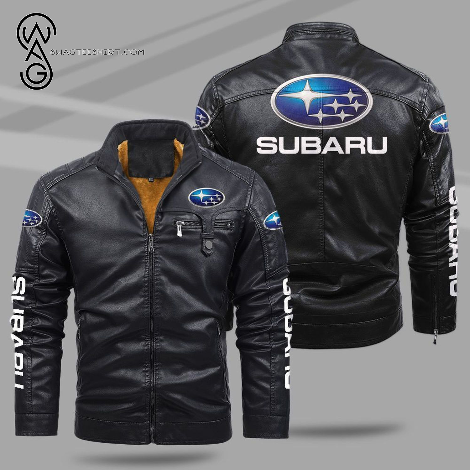 Subaru Car Fleece Leather Jacket