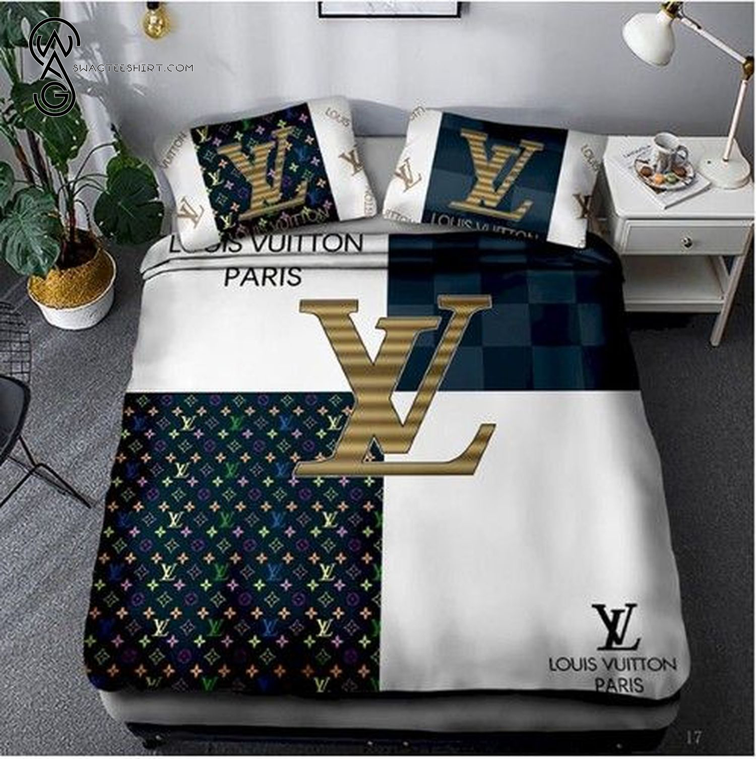 Cloudyteeshirt Louis Vuitton Supreme bear bedding set