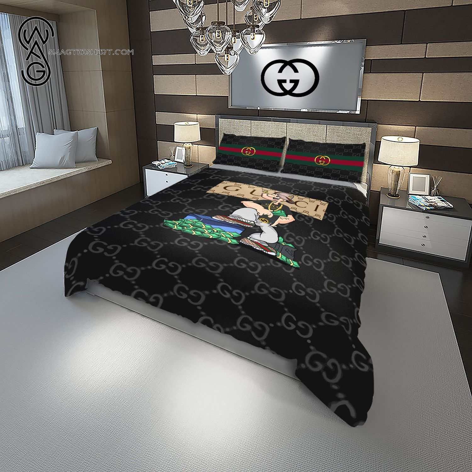 Arctic pop komedie High quality] Gucci And Popeye With Money All Over Print Duvet Cover  Bedroom Sets