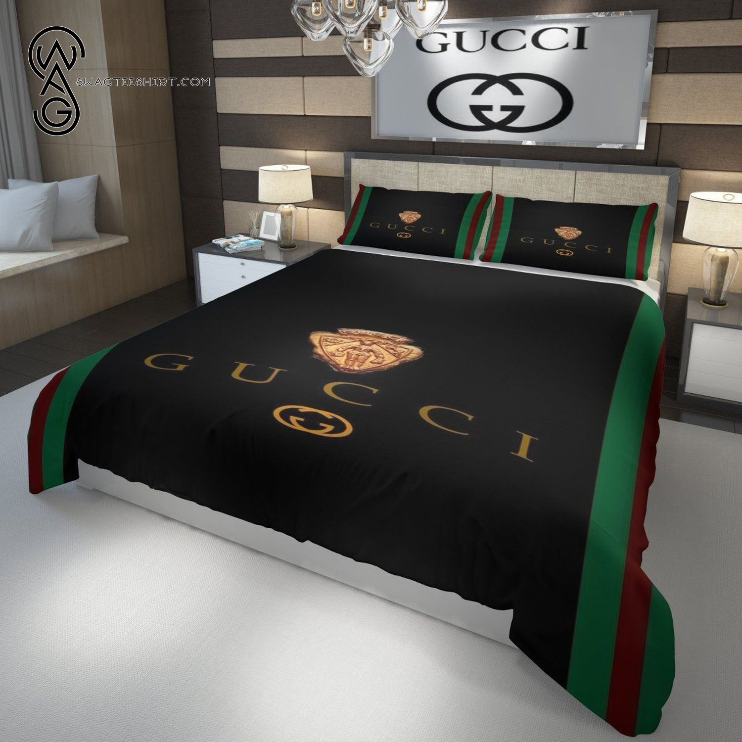 Potentiel hjemmelevering Lade være med High quality] Gucci Black Classic Symbol All Over Print Duvet Cover Bedroom  Sets