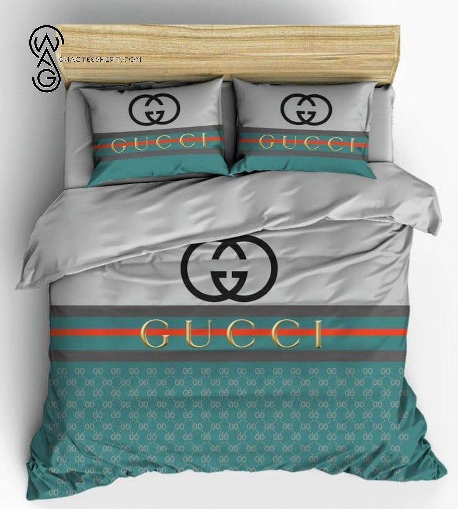 Premonition brydning nitrogen High quality] Gucci Teal Green All Over Print Duvet Cover Bedroom Sets